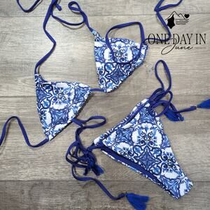 Aleumdr Adjustable Triangle Tie Side Bikini Swimsuit Size XS